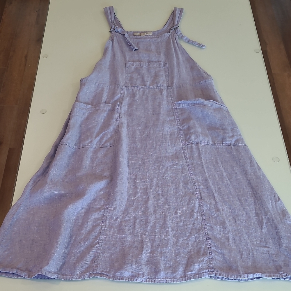 EUC FLAX Soft Lavender 100% Linen Jumper with Adjustable Straps and Pockets - Picture 3 of 13